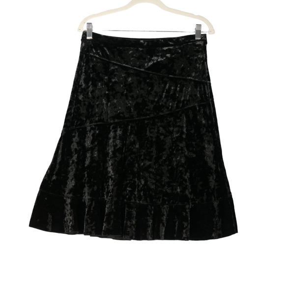 DNKY Skirt Womens Medium Black Pull On Stretch Velvet Embroidered Logo Ruffle - Picture 1 of 7